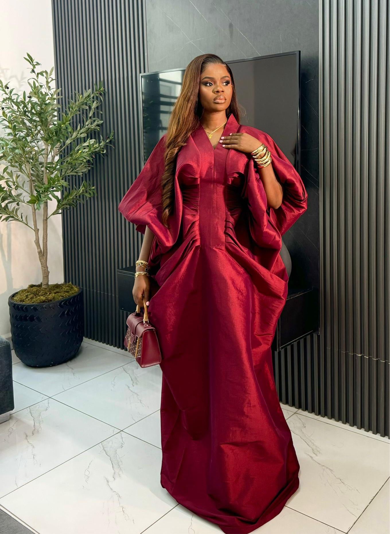 Luxury Boubou Dress. Burgundy