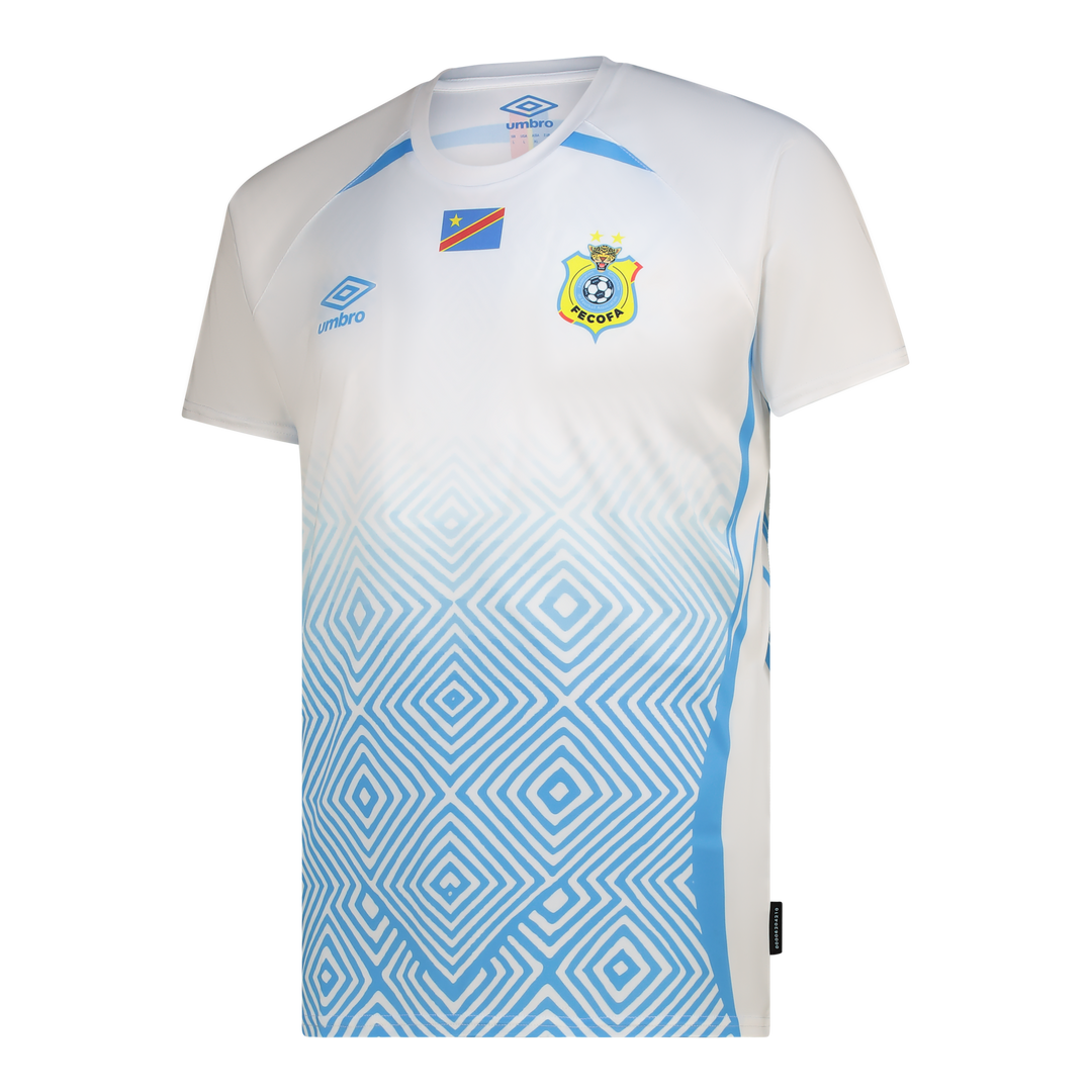 White. New Leopards Jersey. 2026 Jersey New DRC National soccer team . Nouvelles Vareuses RDC. Léopards du Congo . Congolese soccer . Congo jersey. Congo shirt . Congo maillot de football. Equipe nationale du Congo. CAF Congo Kinshasa