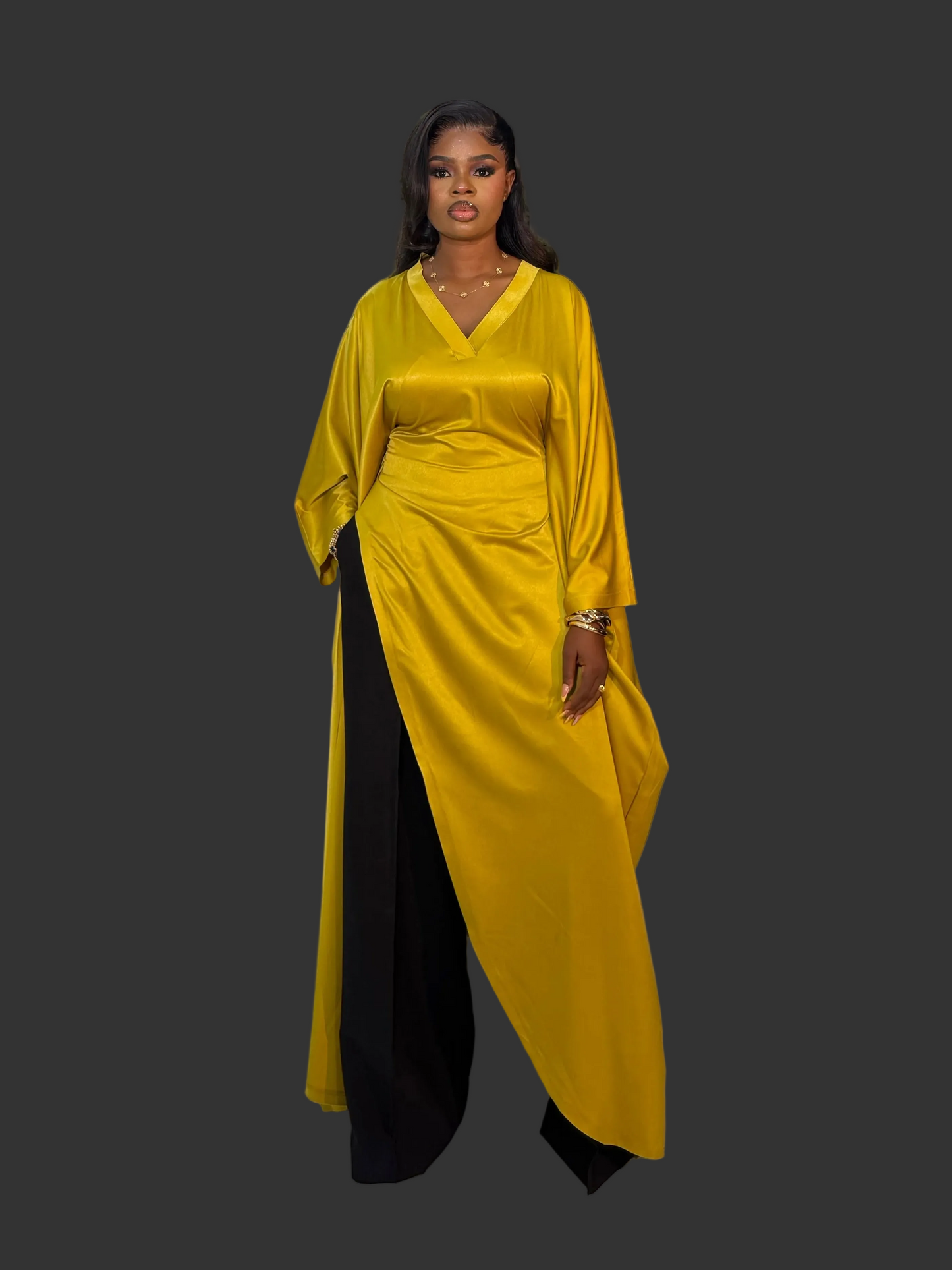 Luxury Pants Set . The Fashion Queen Collection. Yellow top and Black pants.
