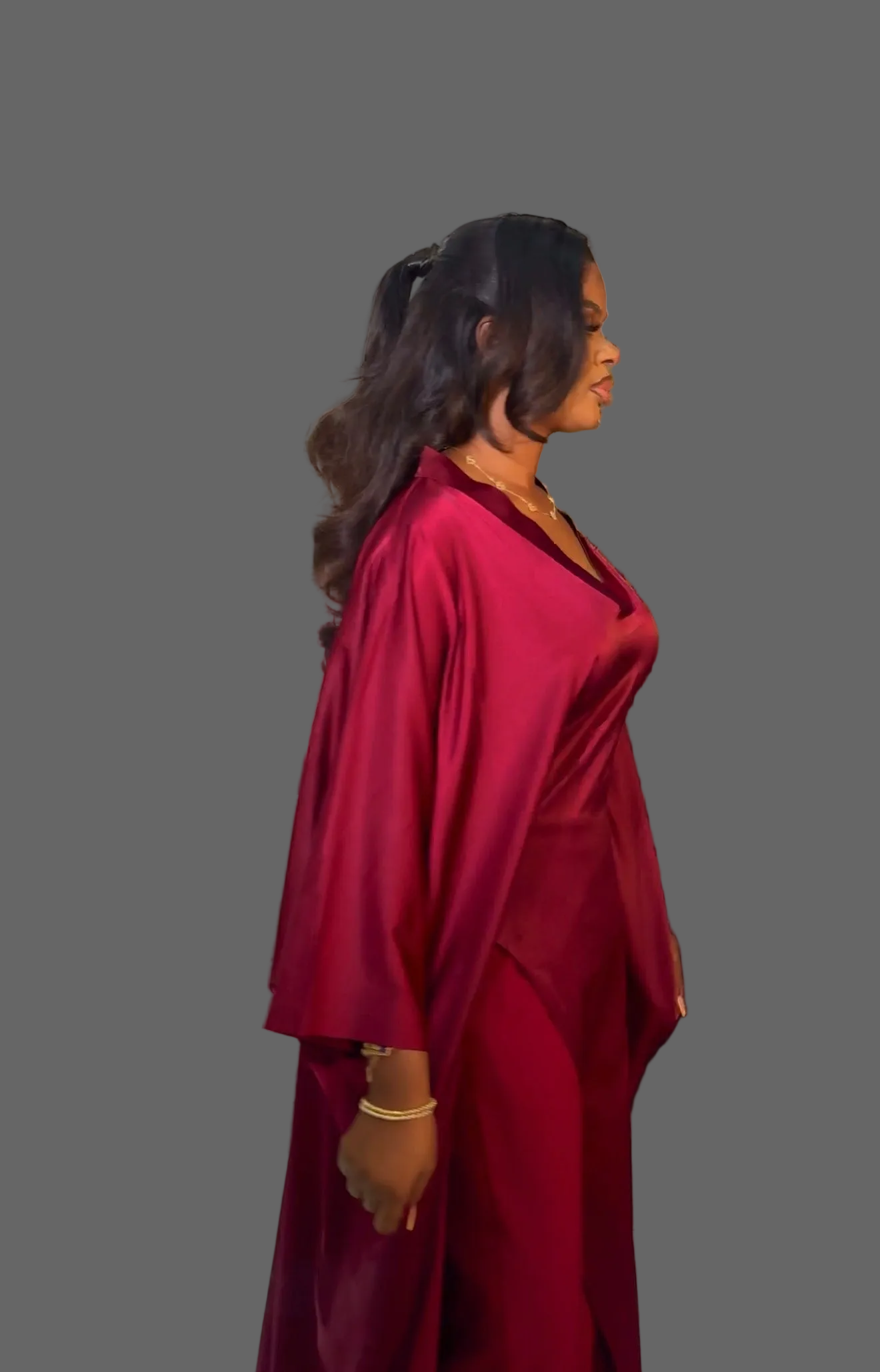 Luxury Pants Set . The Fashion Queen Collection. Burgundy top and Burgundy pants.