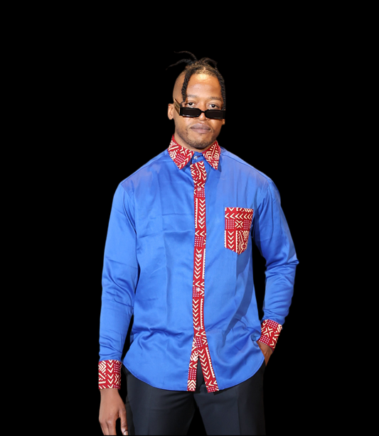 African Inspired men shirt. Blue