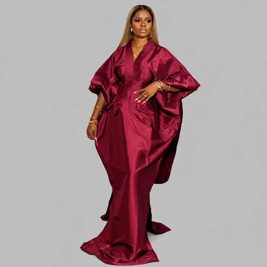 Luxury Boubou Dress. Taffeta edition . Burgundy