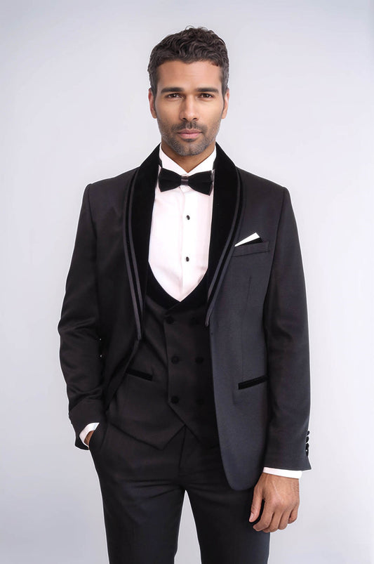 Black Slim Fit 3-Piece Tuxedo | Trim Detail