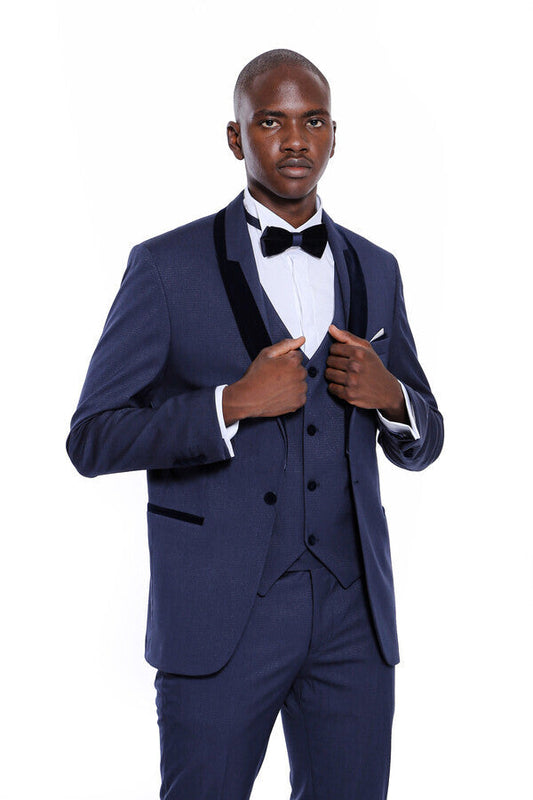 Navy Blue Slim Fit Tuxedo | Patterned Suit