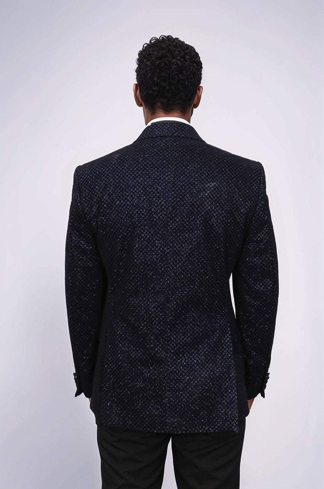 Navy Slim Fit Prom Blazer | Black Diamond Pattern