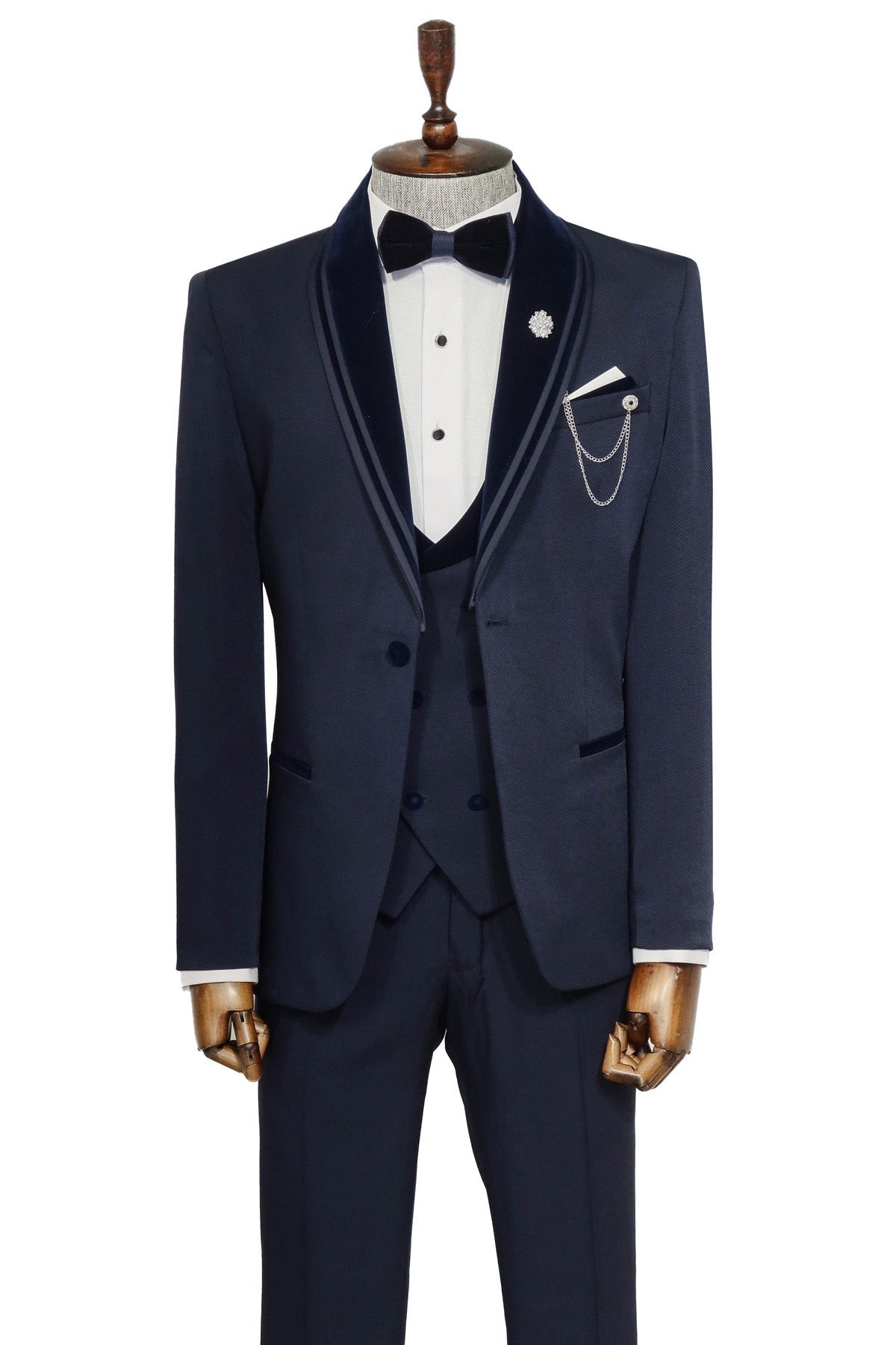 Navy Slim Fit 3-Piece Tuxedo | Patterned Fabric