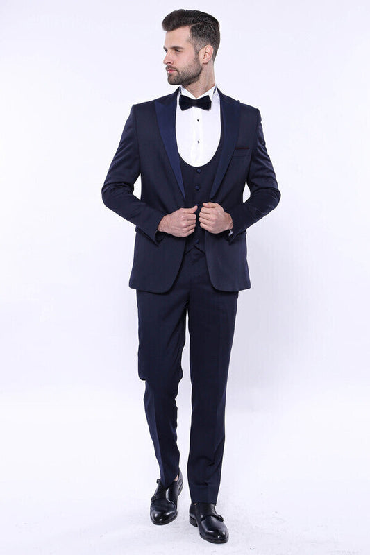Navy Three-Piece Suit | Detachable Lapel + U-Cut Vest