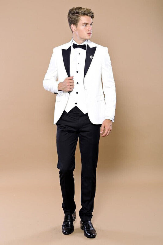 White 3-Piece Tuxedo | Contrast Detailing