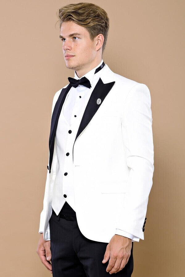 White 3-Piece Tuxedo | Contrast Detailing