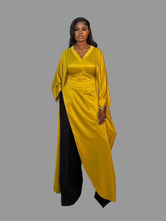 Luxury Pants Set . The Fashion Queen Collection. Yellow top and Black pants.