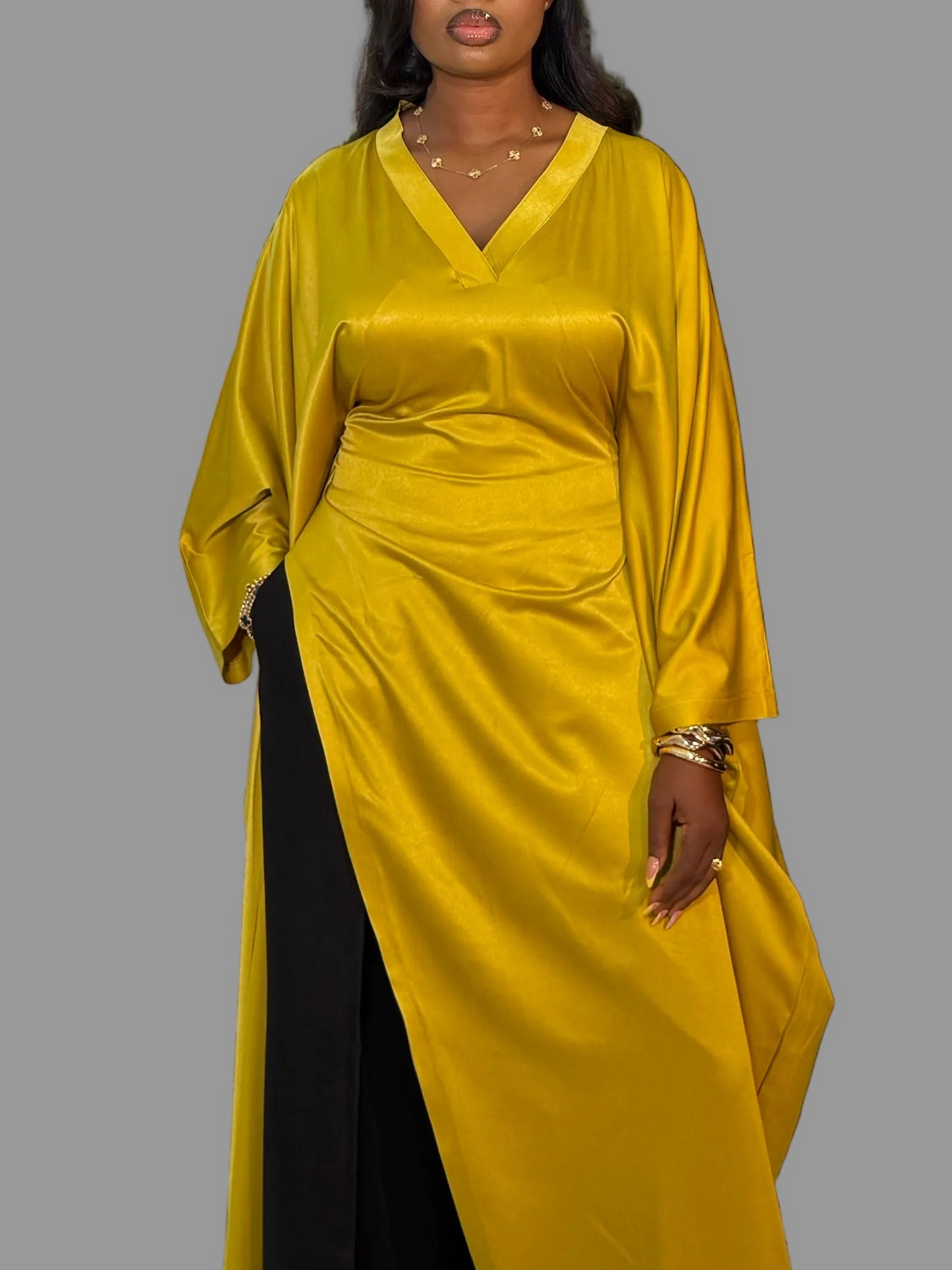 Luxury Pants Set . The Fashion Queen Collection. Yellow top and Black pants.