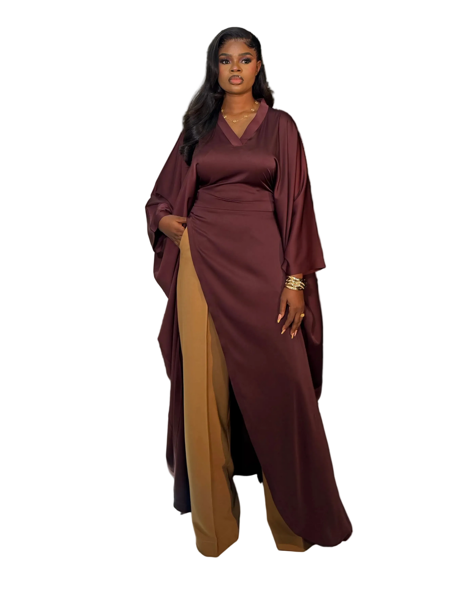 Luxury Pants Set . The Fashion Queen Collection. Brown top and Caramel pants.