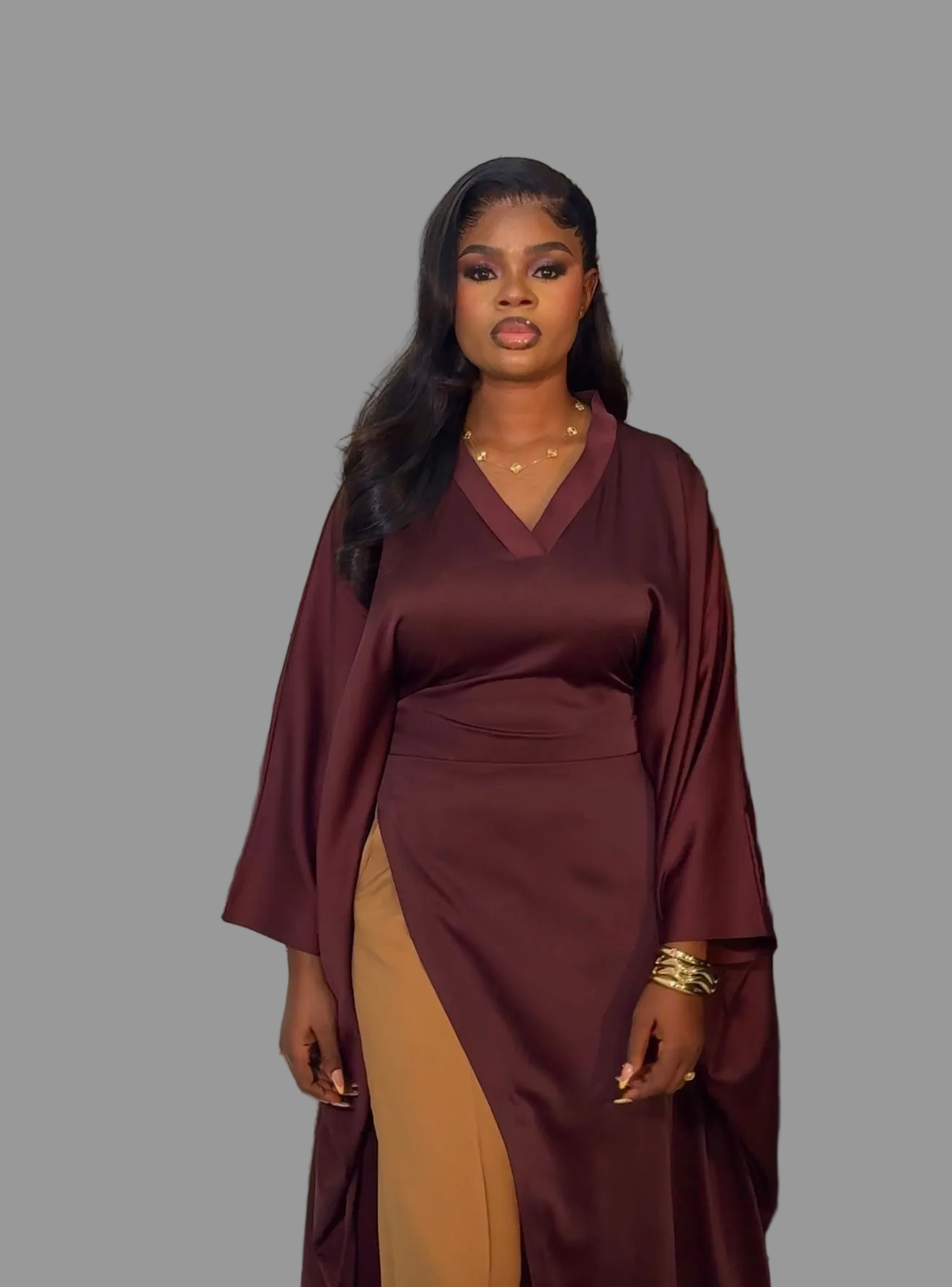 Luxury Pants Set . The Fashion Queen Collection. Brown top and Caramel pants.