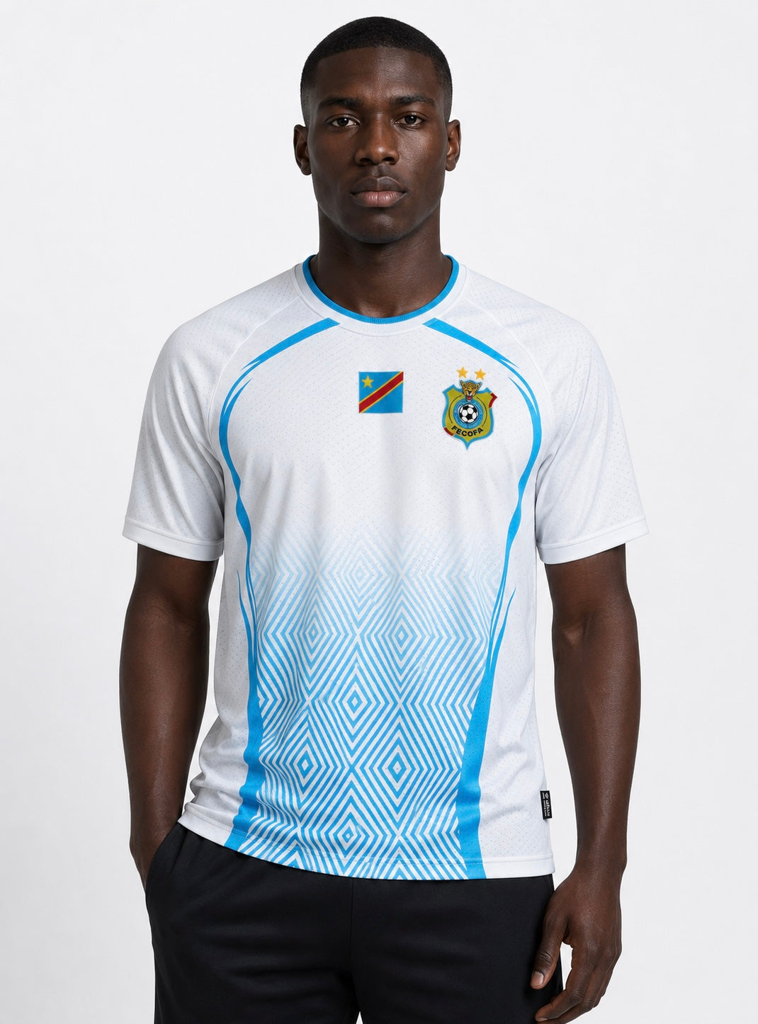 White. New Leopards Jersey.  2026 Jersey New DRC National soccer team . Nouvelles Vareuses RDC. Léopards du Congo . Congolese soccer . Congo jersey. Congo shirt . Congo maillot de football. Equipe nationale du Congo. CAF Congo Kinshasa