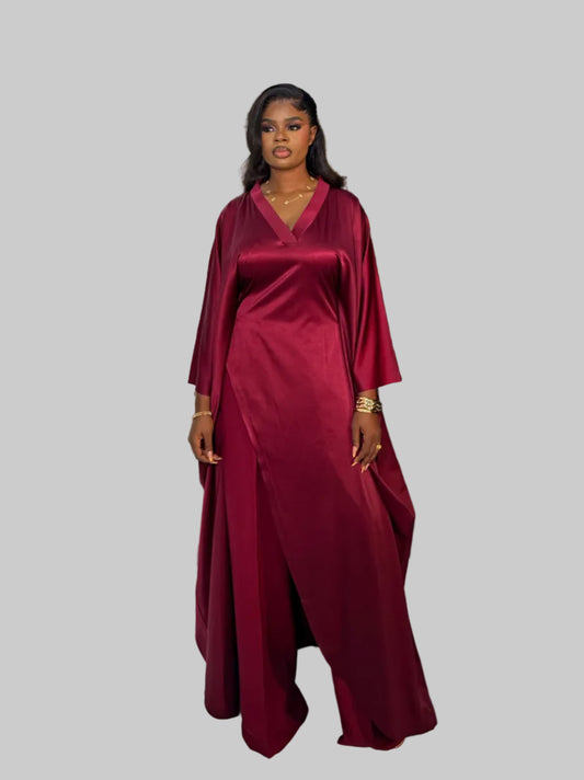 Luxury Pants Set . The Fashion Queen Collection. Burgundy top and Burgundy pants.