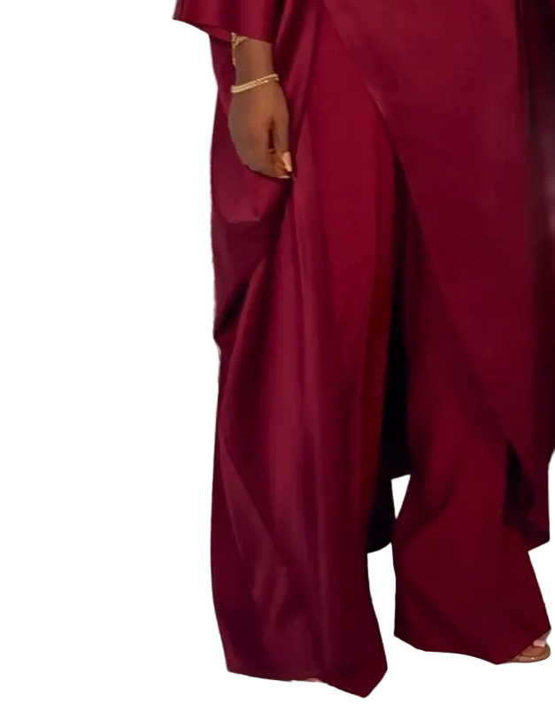 Luxury Pants Set . The Fashion Queen Collection. Burgundy top and Burgundy pants.