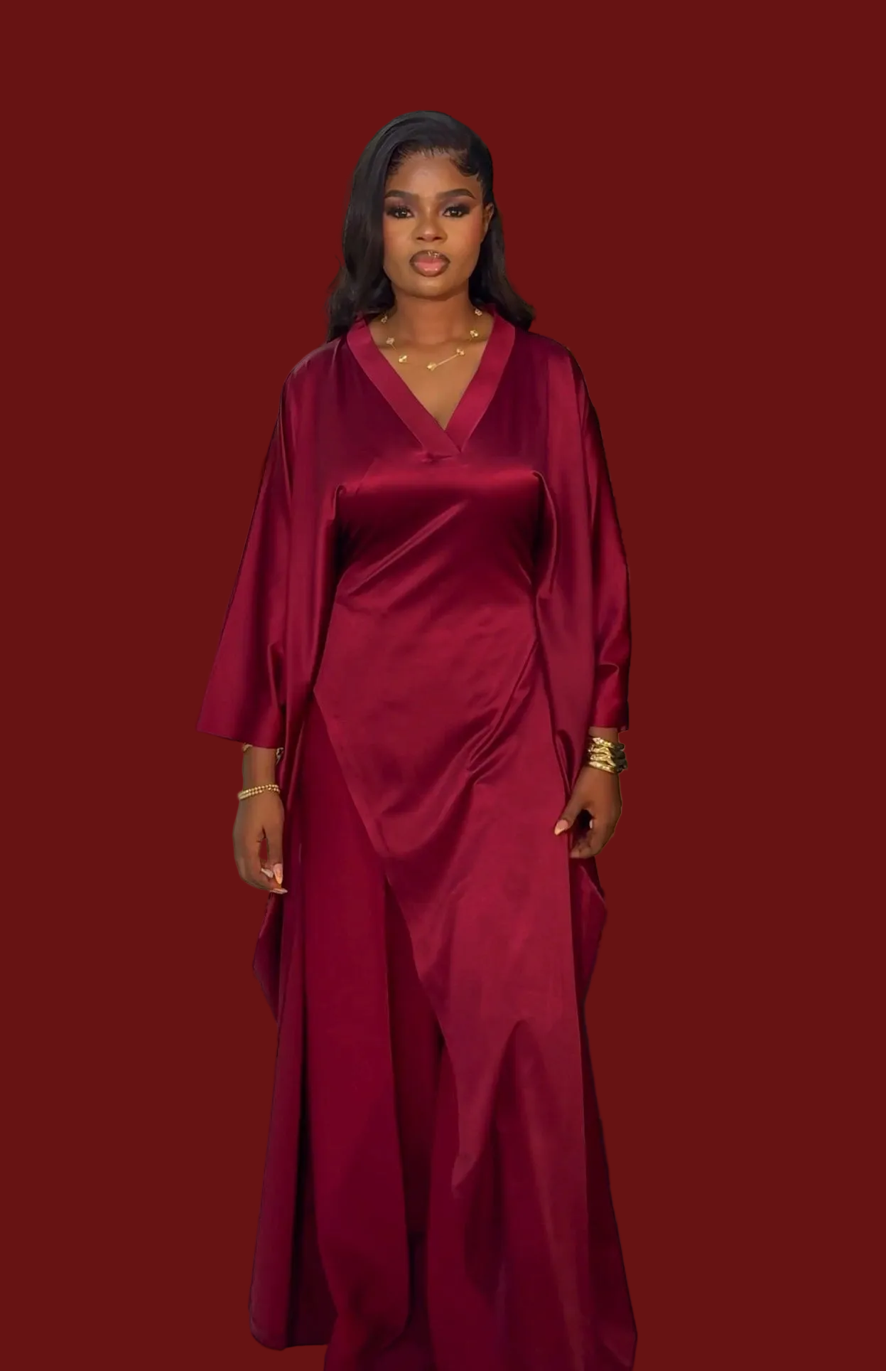 Luxury Pants Set . The Fashion Queen Collection. Burgundy top and Burgundy pants.