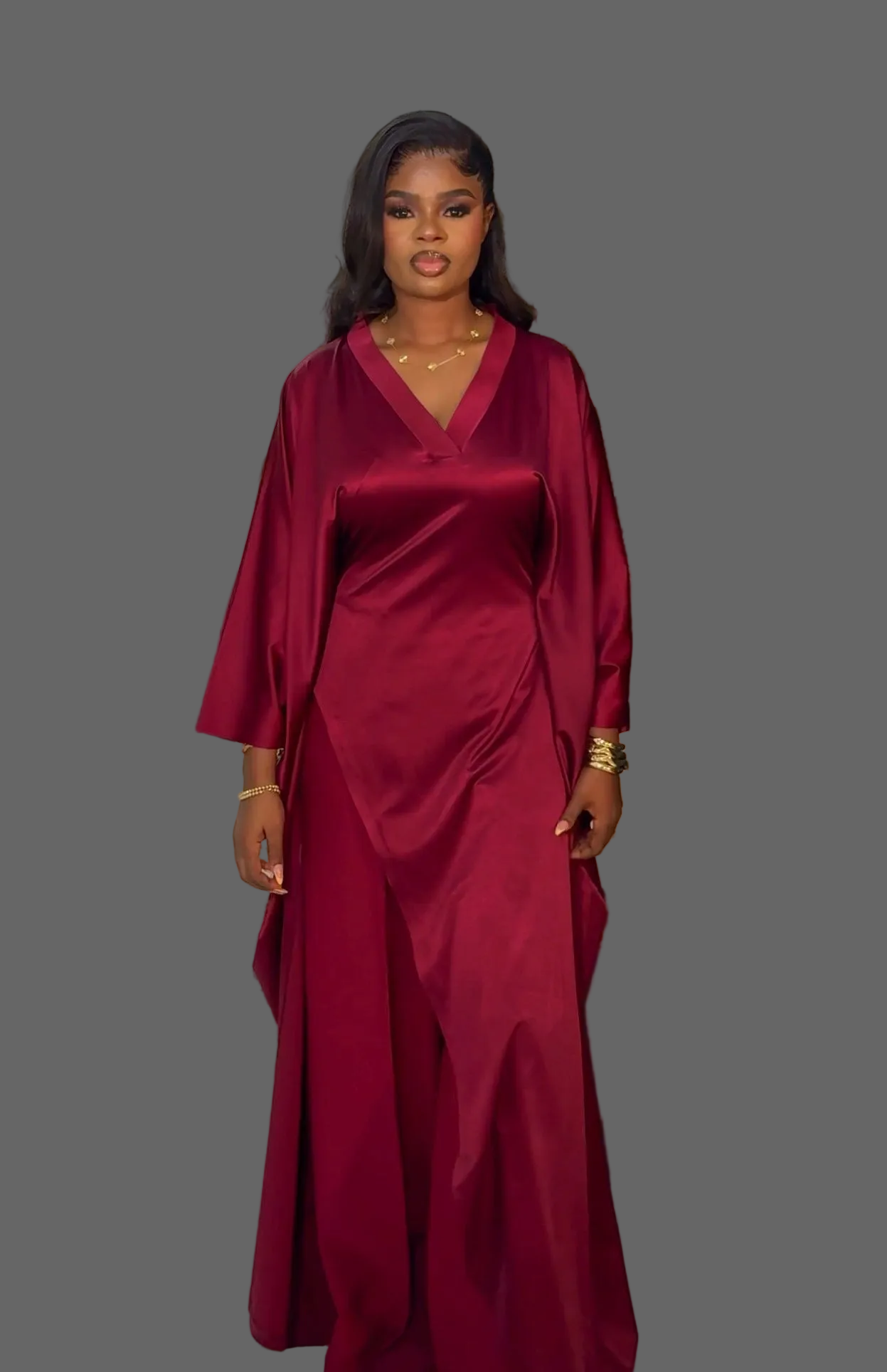 Luxury Pants Set . The Fashion Queen Collection. Burgundy top and Burgundy pants.