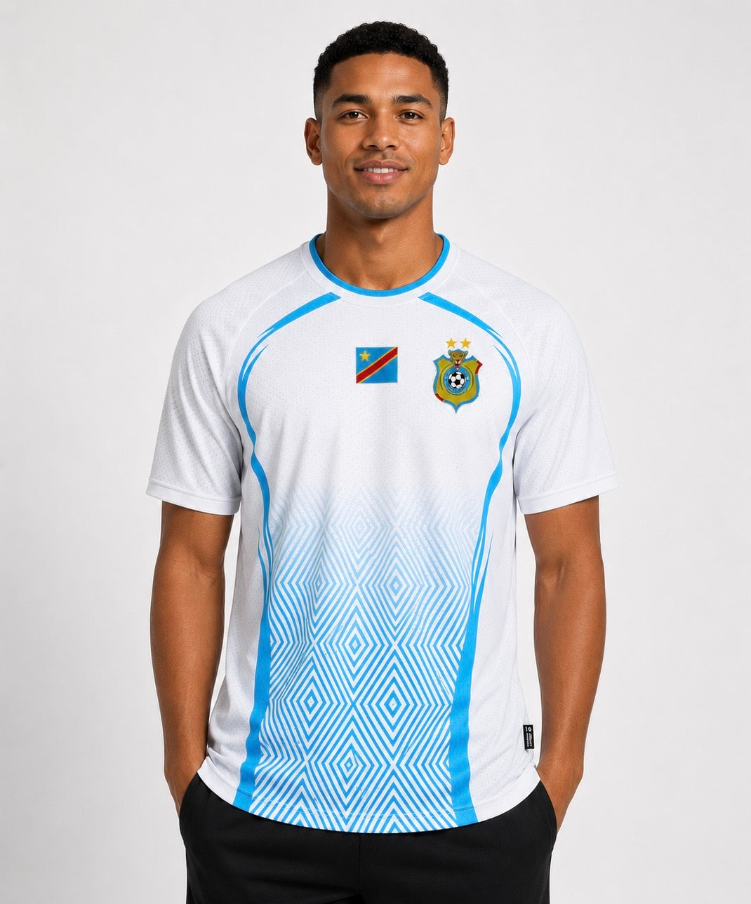 White. New Leopards Jersey.  2026 Jersey New DRC National soccer team . Nouvelles Vareuses RDC. Léopards du Congo . Congolese soccer . Congo jersey. Congo shirt . Congo maillot de football. Equipe nationale du Congo. CAF Congo Kinshasa