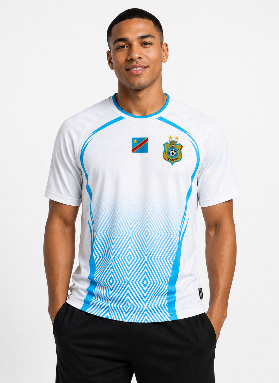 White. New Leopards Jersey.  2026 Jersey New DRC National soccer team . Nouvelles Vareuses RDC. Léopards du Congo . Congolese soccer . Congo jersey. Congo shirt . Congo maillot de football. Equipe nationale du Congo. CAF Congo Kinshasa