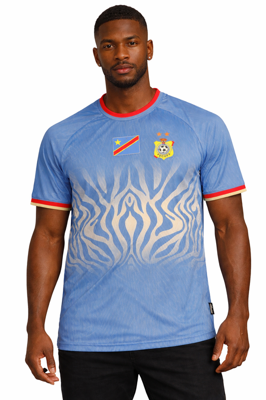 Blue. New Leopards Jersey.  2026 Jersey New DRC National soccer team . Nouvelles Vareuses RDC. Léopards du Congo . Congolese soccer . Congo jersey. Congo shirt . Congo maillot de football. Equipe nationale du Congo. CAF Congo Kinshasa