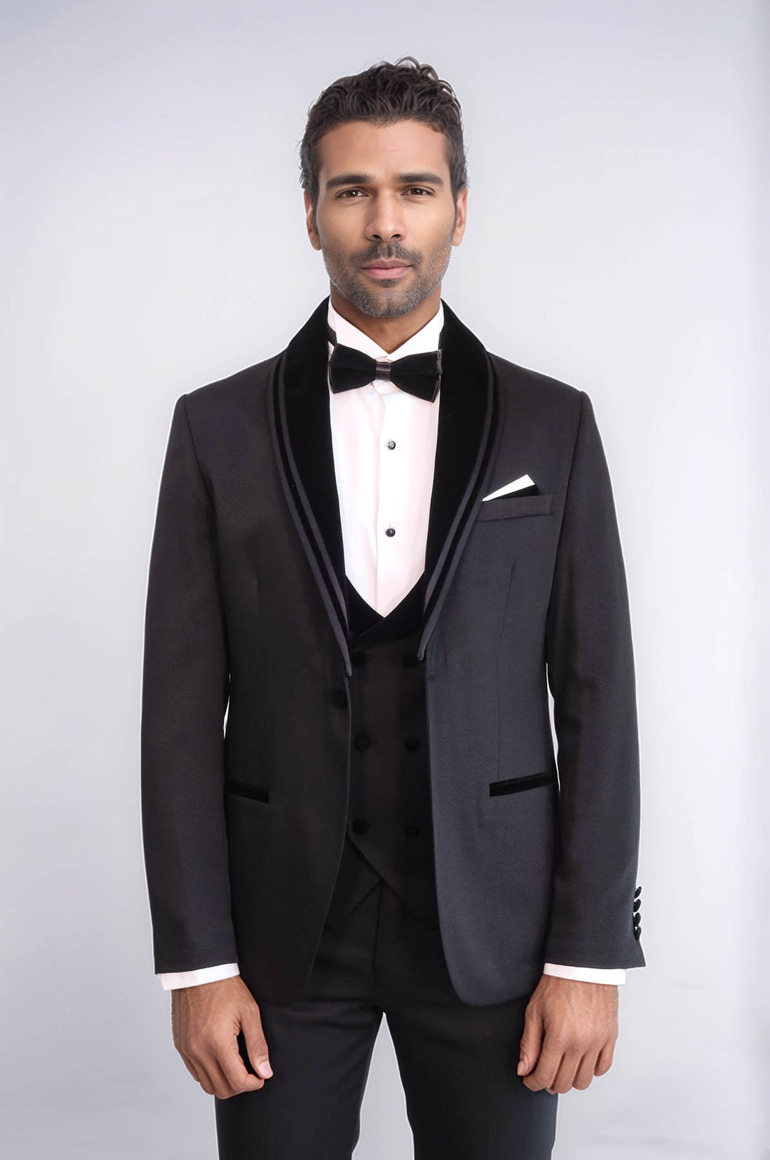 Black Slim Fit 3-Piece Tuxedo | Trim Detail