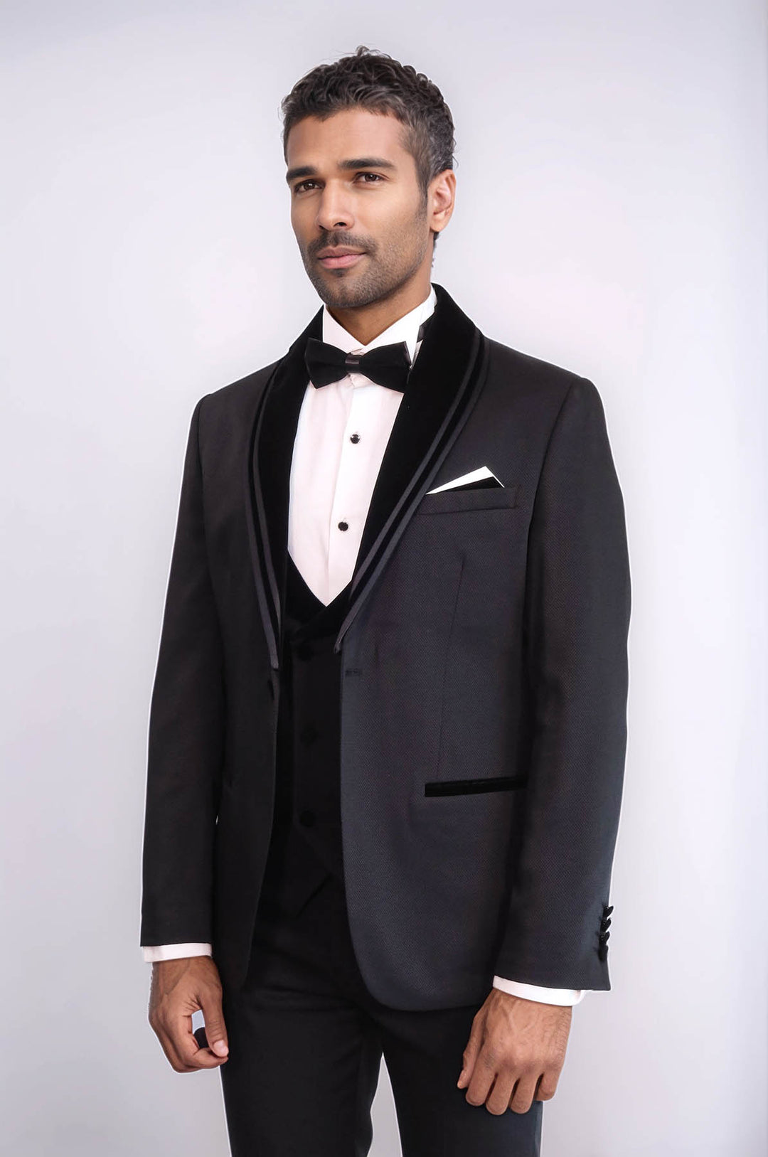 Black Slim Fit 3-Piece Tuxedo | Trim Detail