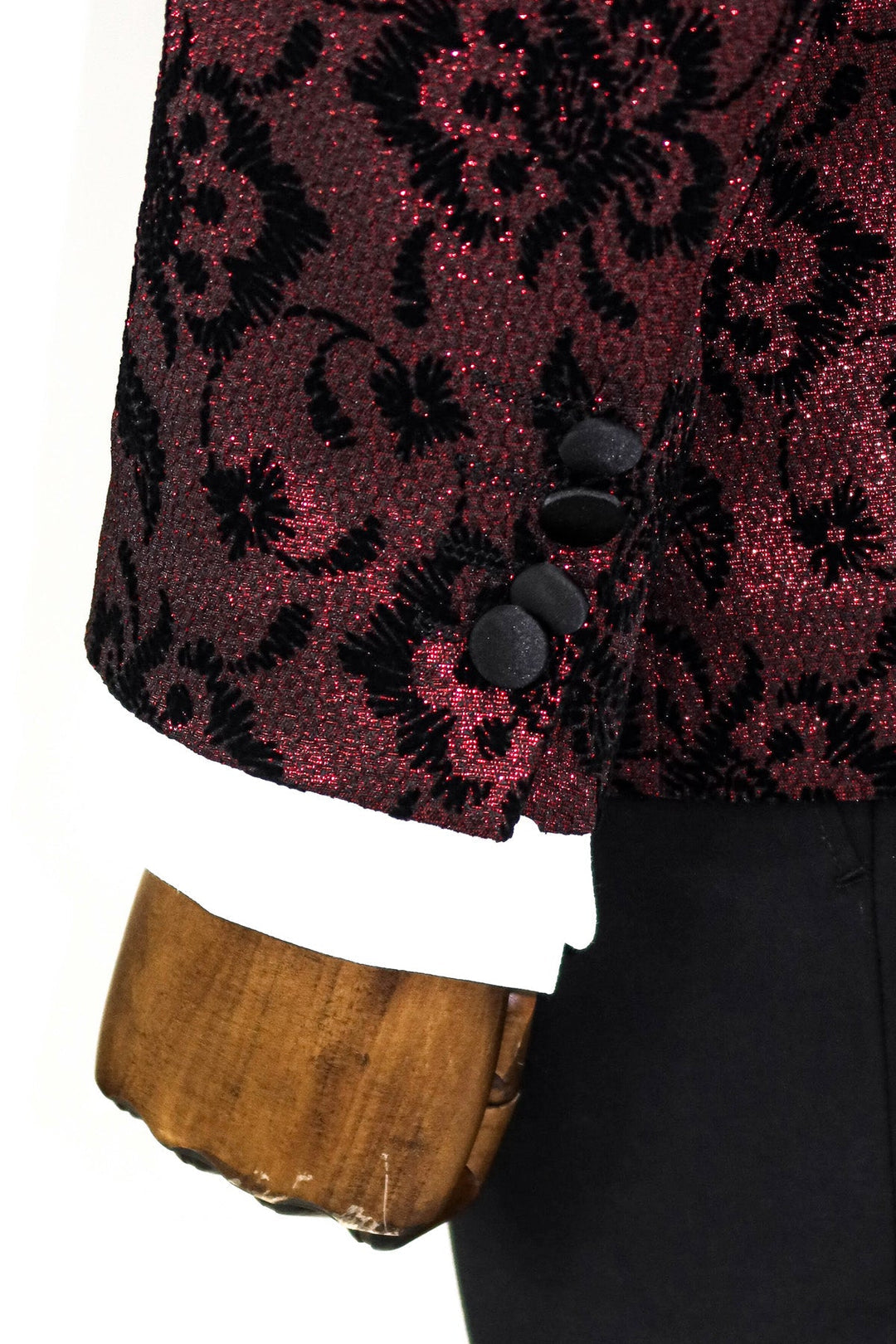 Burgundy Slim Fit Prom Blazer | Velvet Floral Pattern