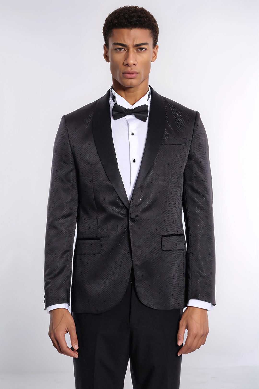 Black Slim Fit Tuxedo Jacket | Subtle Dot Pattern