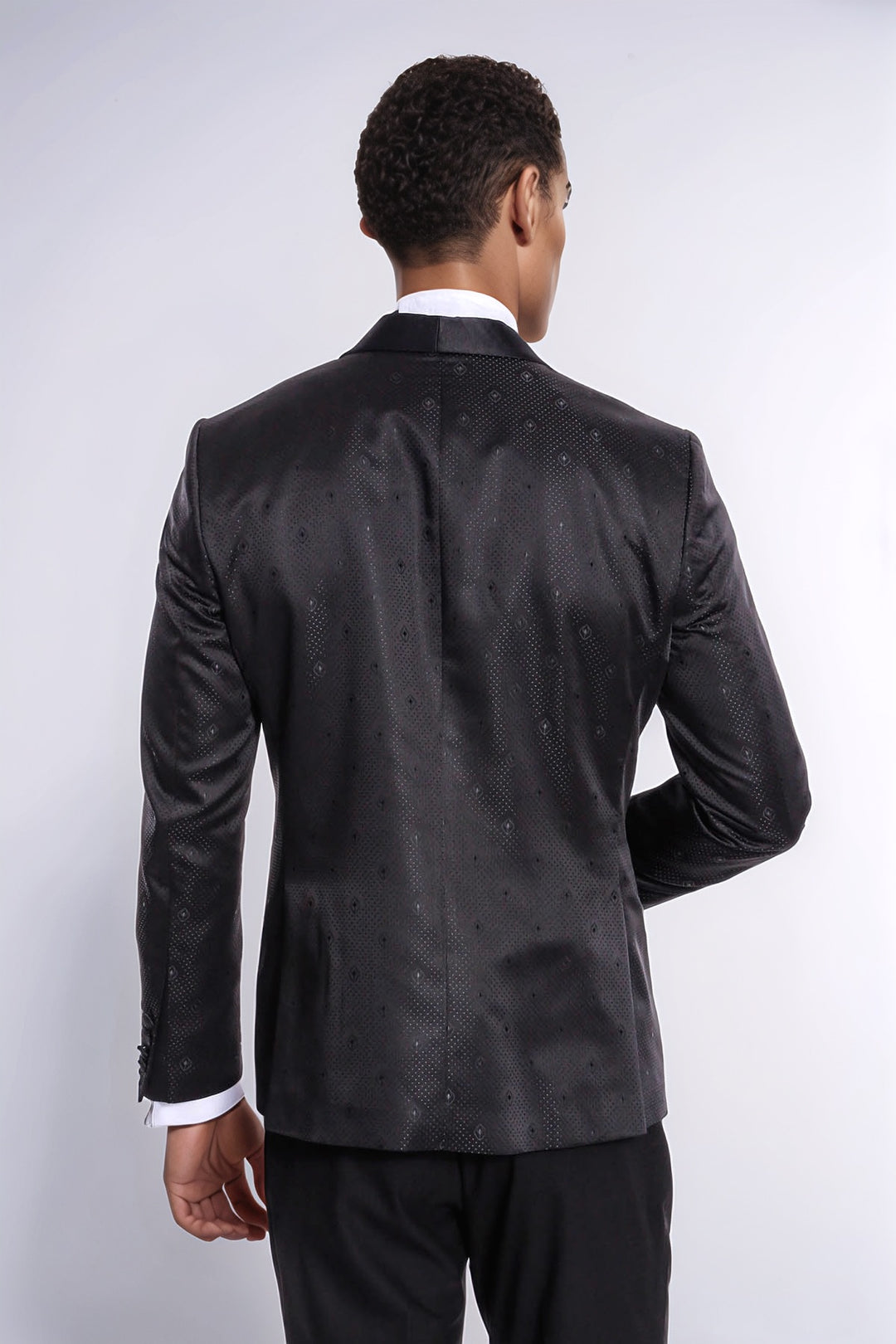Black Slim Fit Tuxedo Jacket | Subtle Dot Pattern