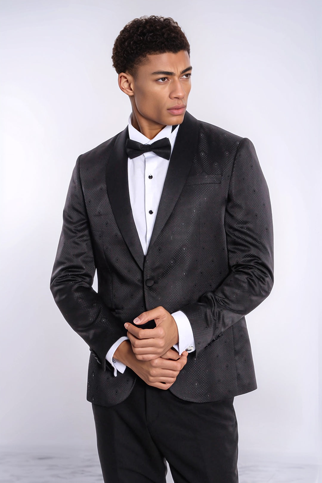 Black Slim Fit Tuxedo Jacket | Subtle Dot Pattern