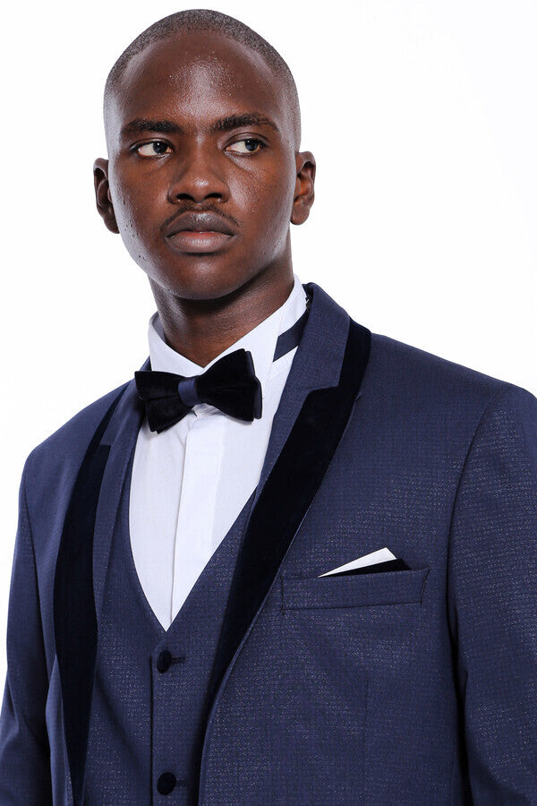 Navy Blue Slim Fit Tuxedo | Patterned Suit