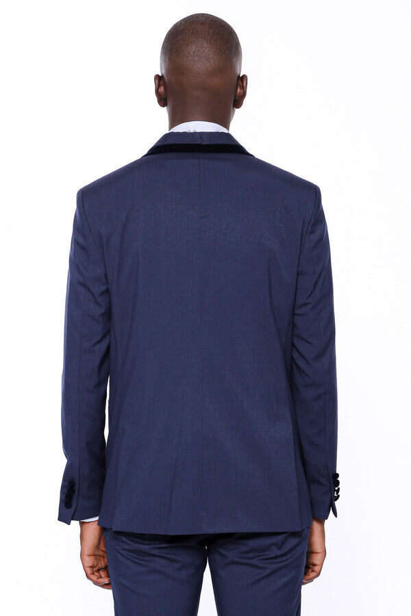 Navy Blue Slim Fit Tuxedo | Patterned Suit