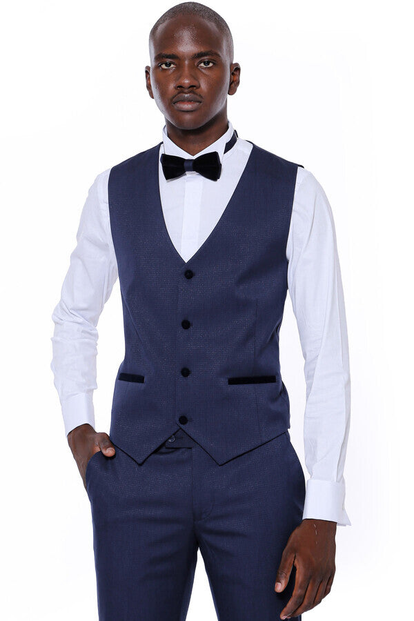 Navy Blue Slim Fit Tuxedo | Patterned Suit