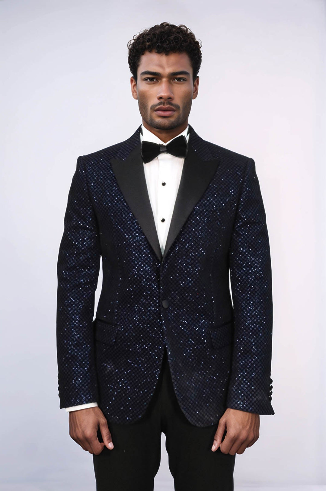 Navy Slim Fit Prom Blazer | Black Diamond Pattern