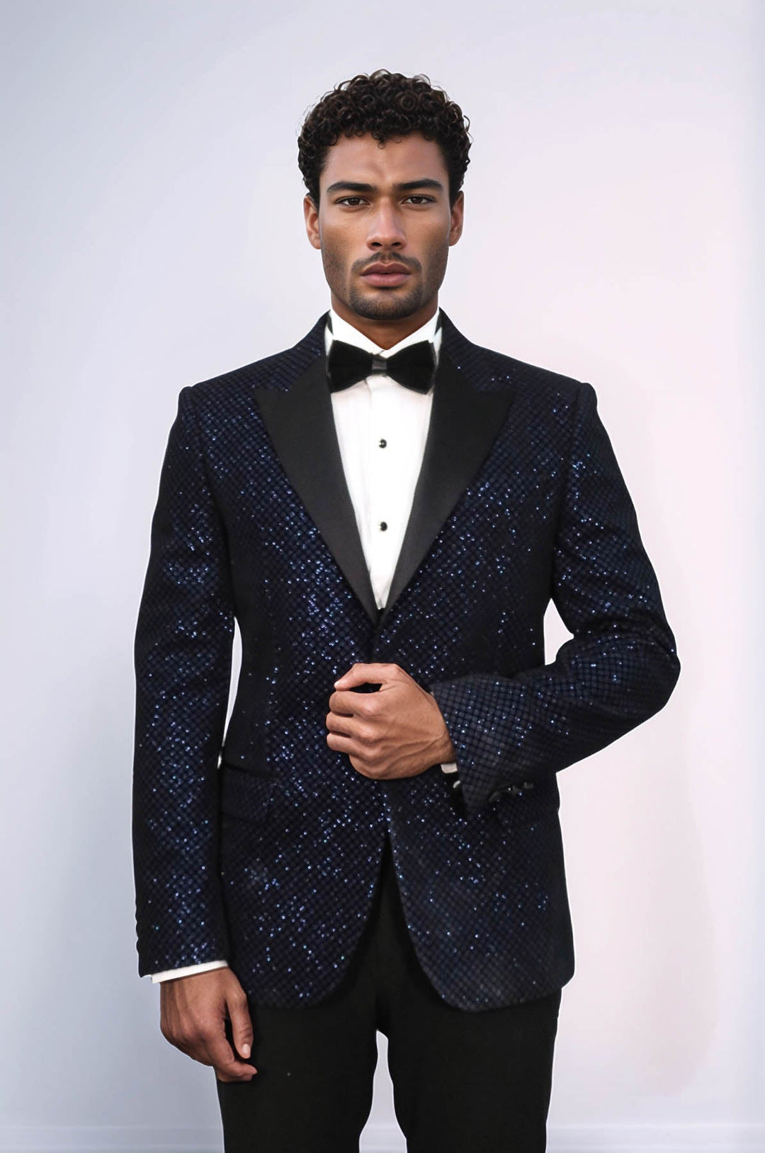 Navy Slim Fit Prom Blazer | Black Diamond Pattern