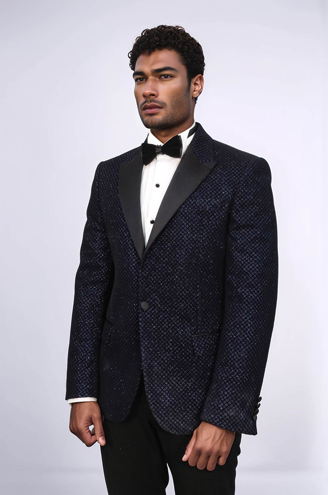 Navy Slim Fit Prom Blazer | Black Diamond Pattern