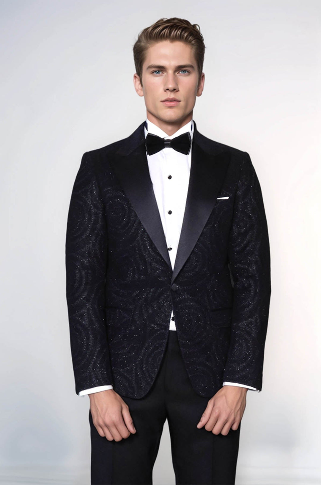 Navy Slim Fit Prom Blazer | Black Textured Overlay