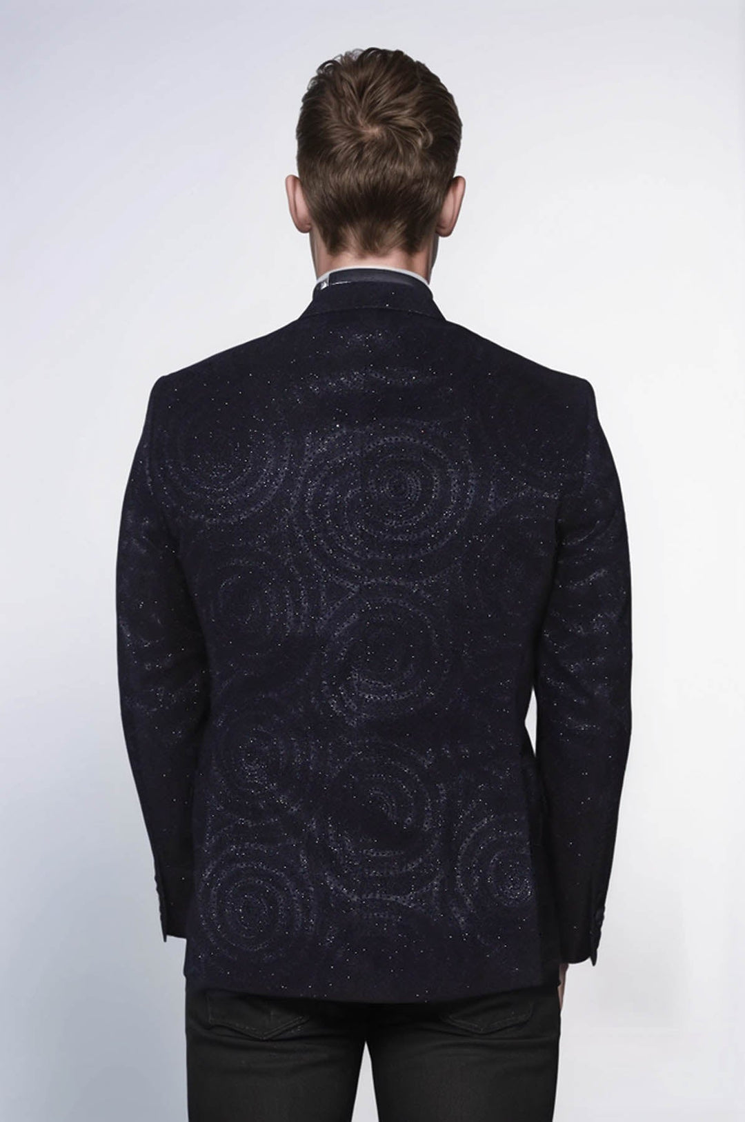 Navy Slim Fit Prom Blazer | Black Textured Overlay