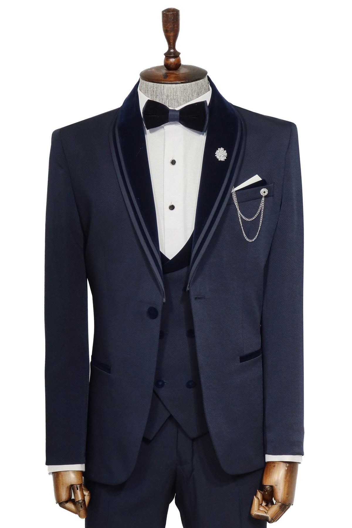Navy Slim Fit 3-Piece Tuxedo | Patterned Fabric