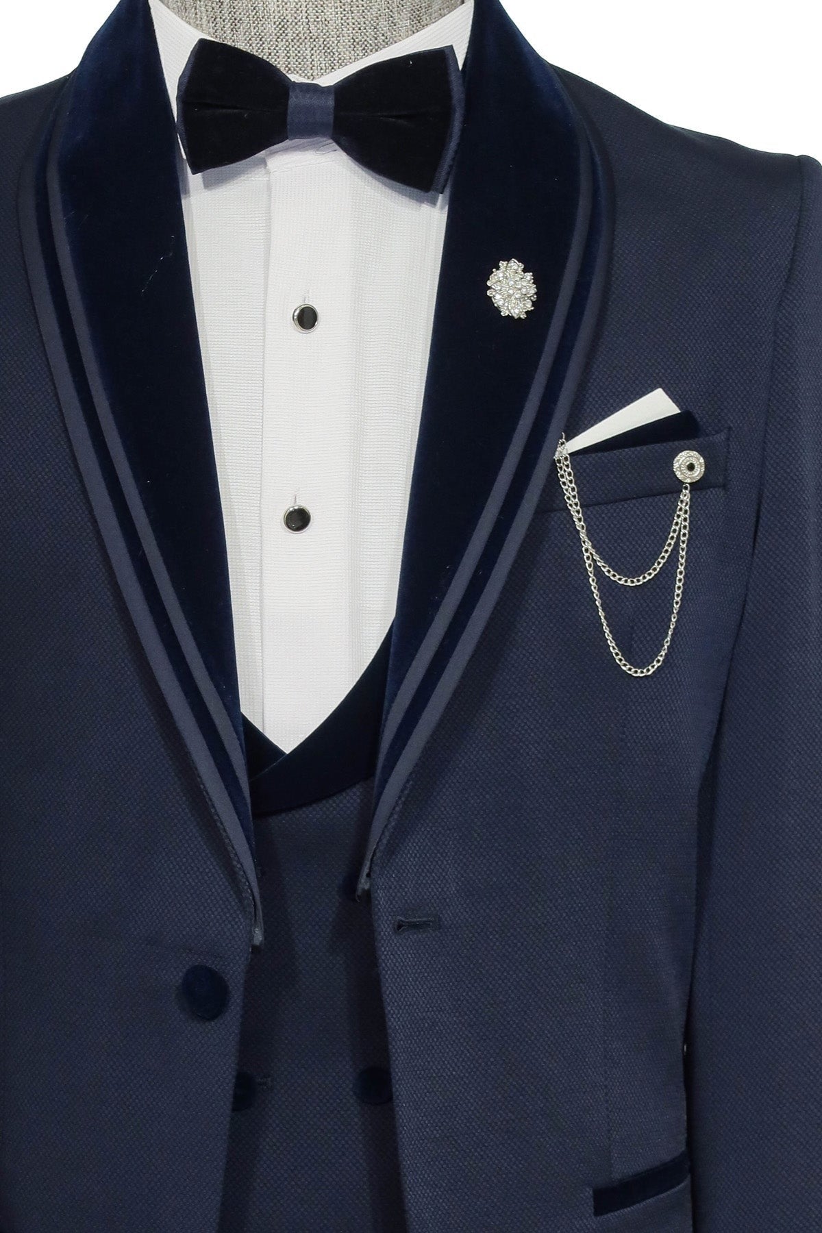 Navy Slim Fit 3-Piece Tuxedo | Patterned Fabric