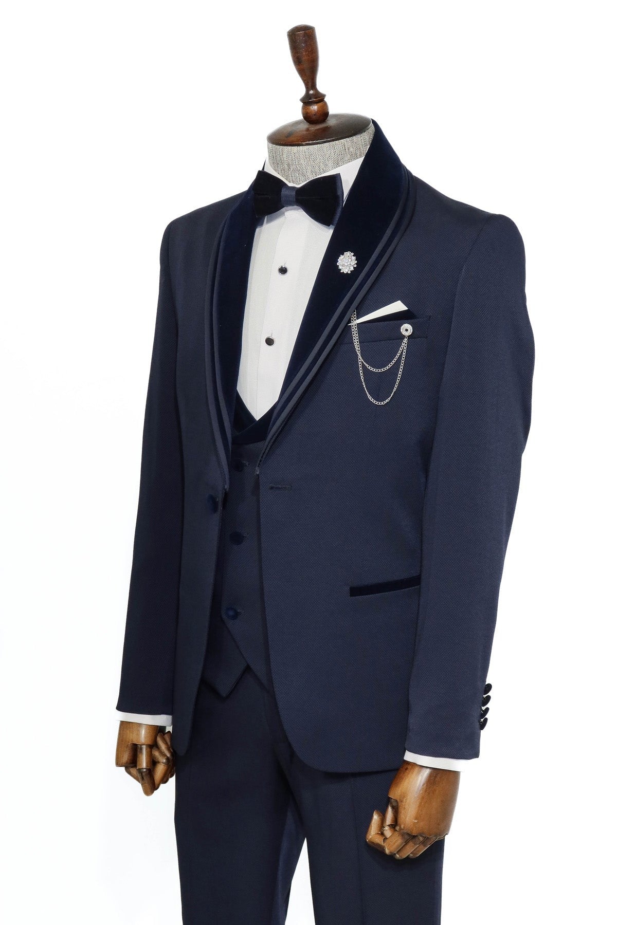 Navy Slim Fit 3-Piece Tuxedo | Patterned Fabric