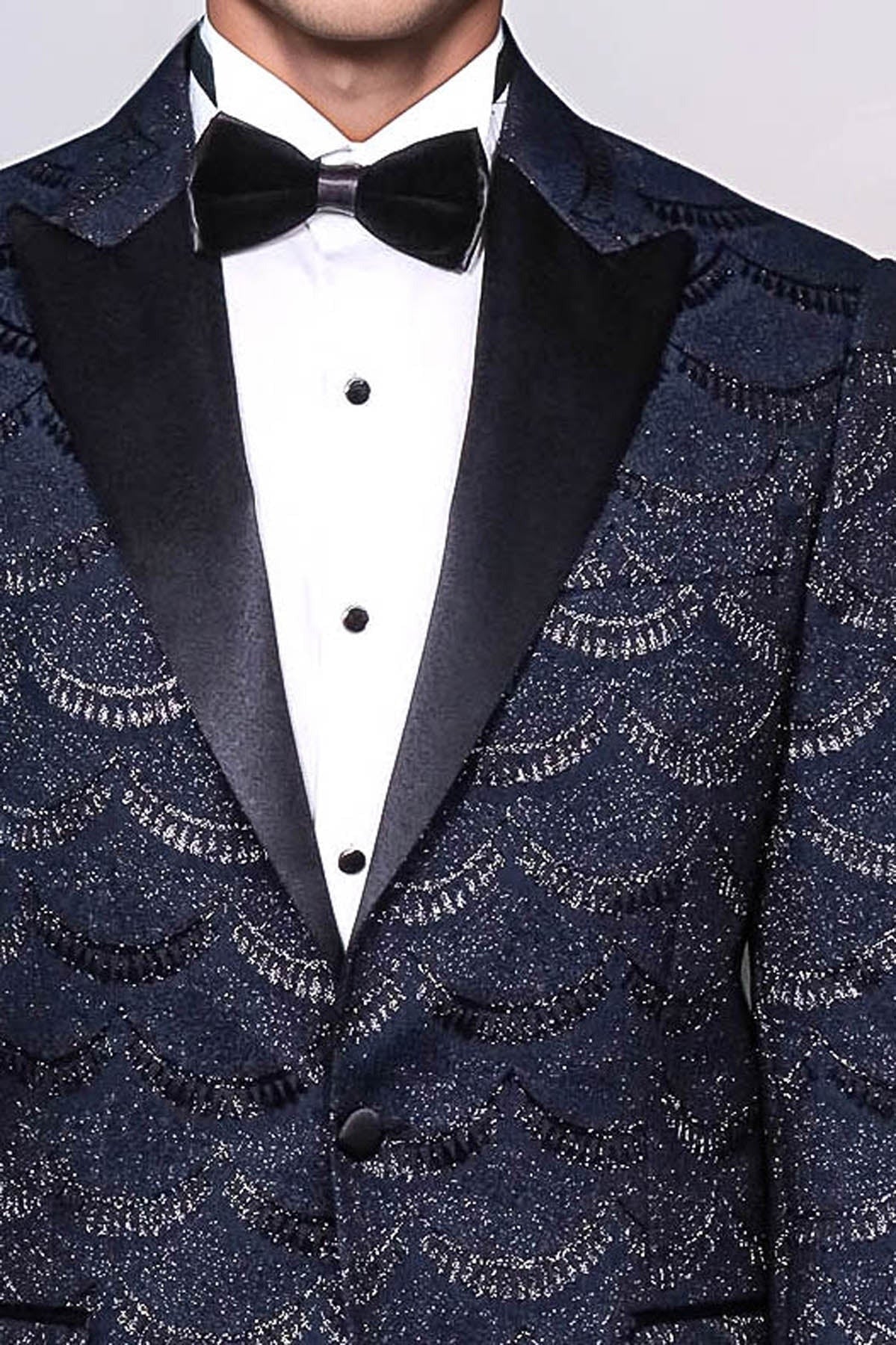 Navy Slim Fit Prom Blazer | Art Deco Pattern