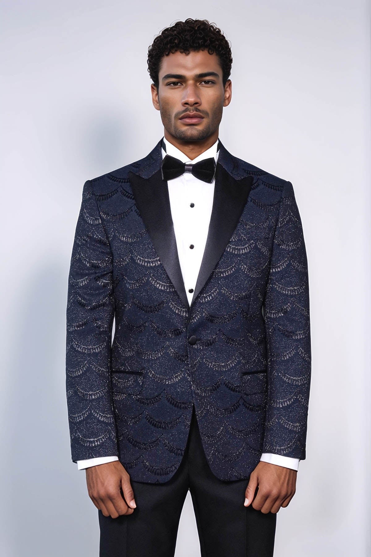 Navy Slim Fit Prom Blazer | Art Deco Pattern