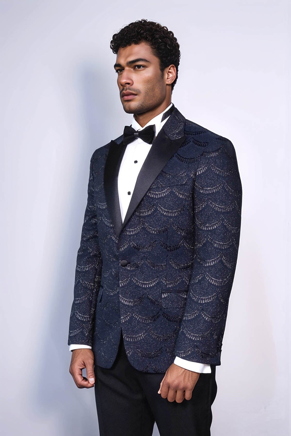 Navy Slim Fit Prom Blazer | Art Deco Pattern