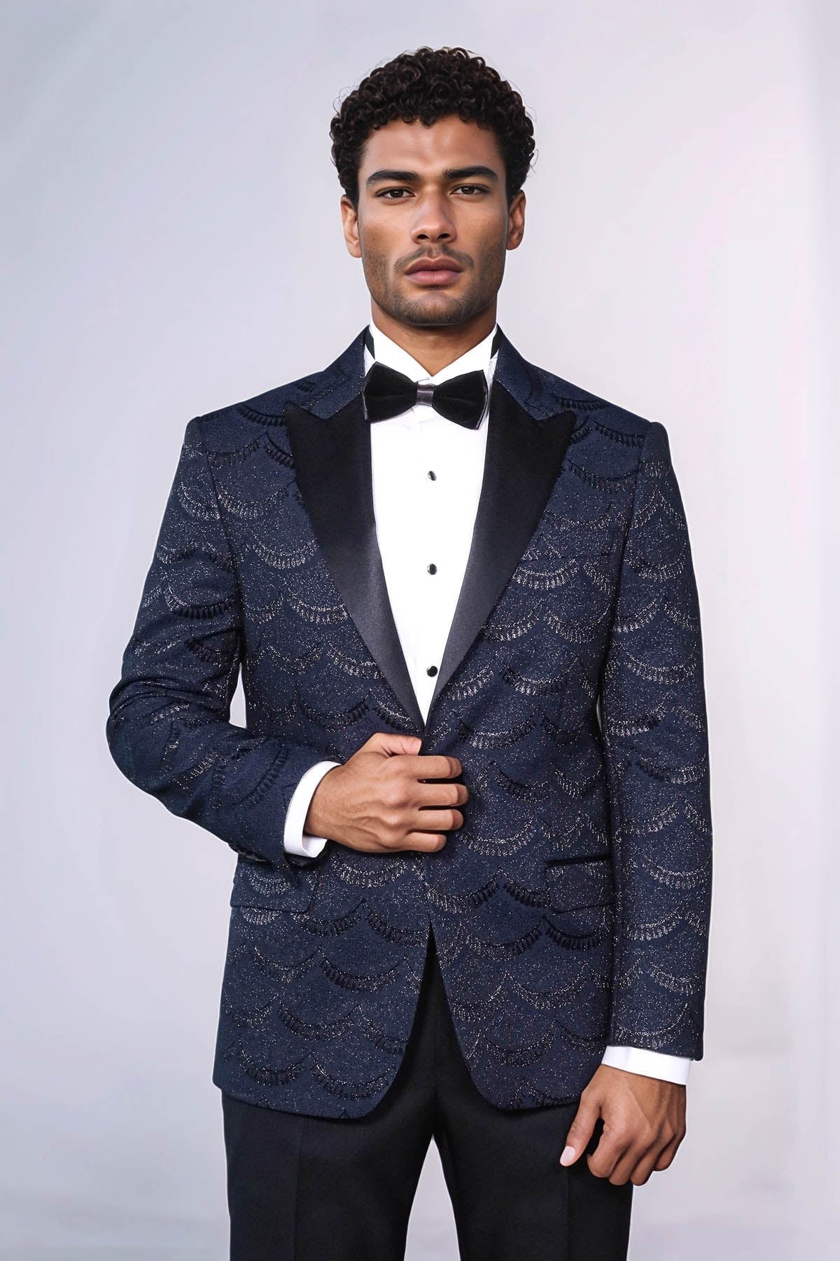 Navy Slim Fit Prom Blazer | Art Deco Pattern