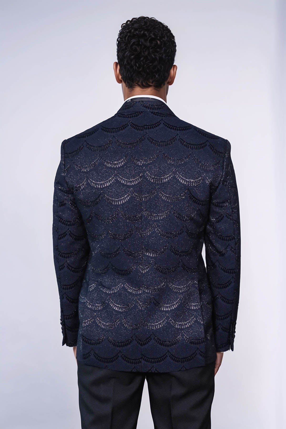 Navy Slim Fit Prom Blazer | Art Deco Pattern
