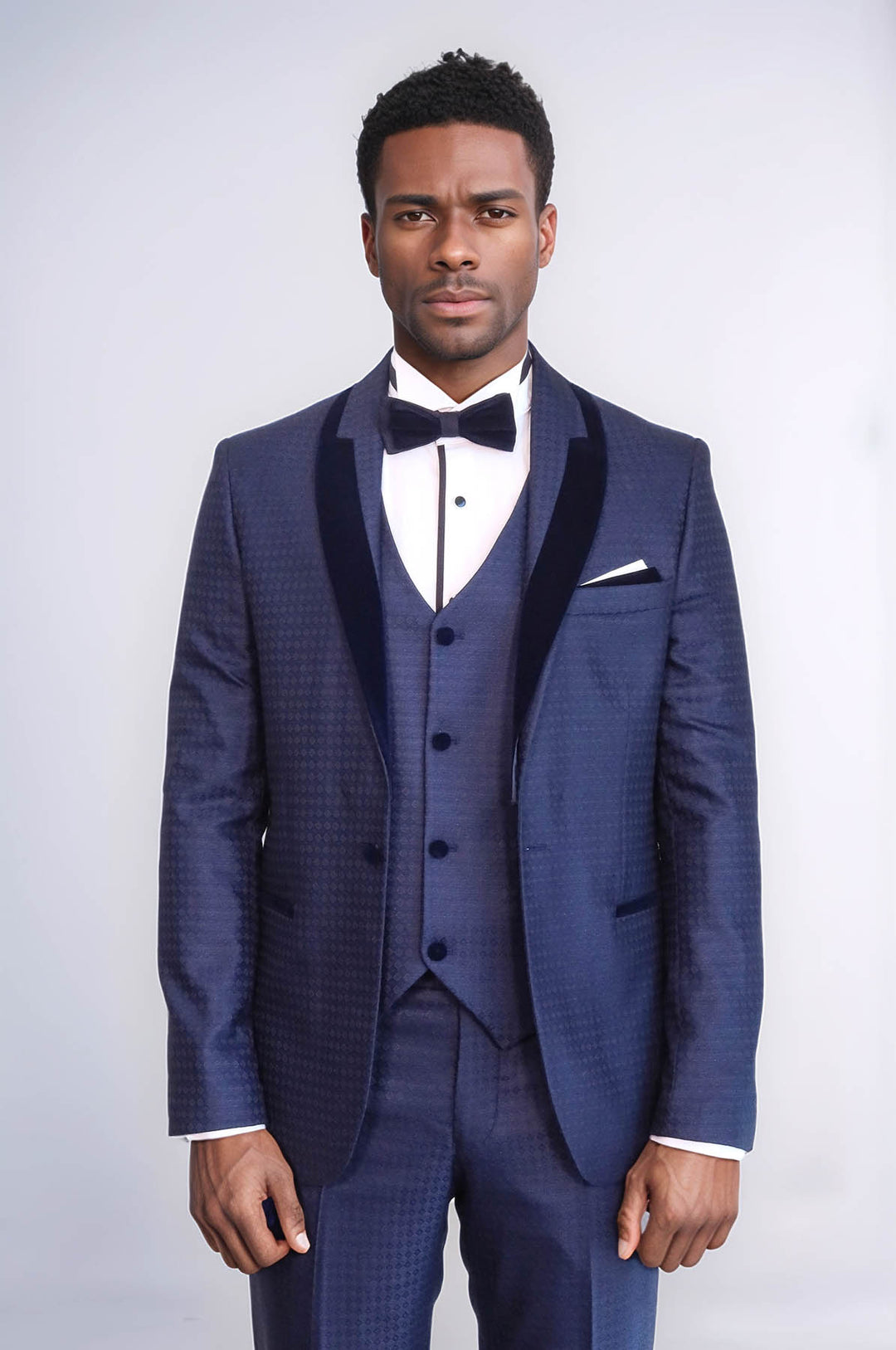 Navy Slim Fit 3-Piece Tuxedo | Patterned Fabric