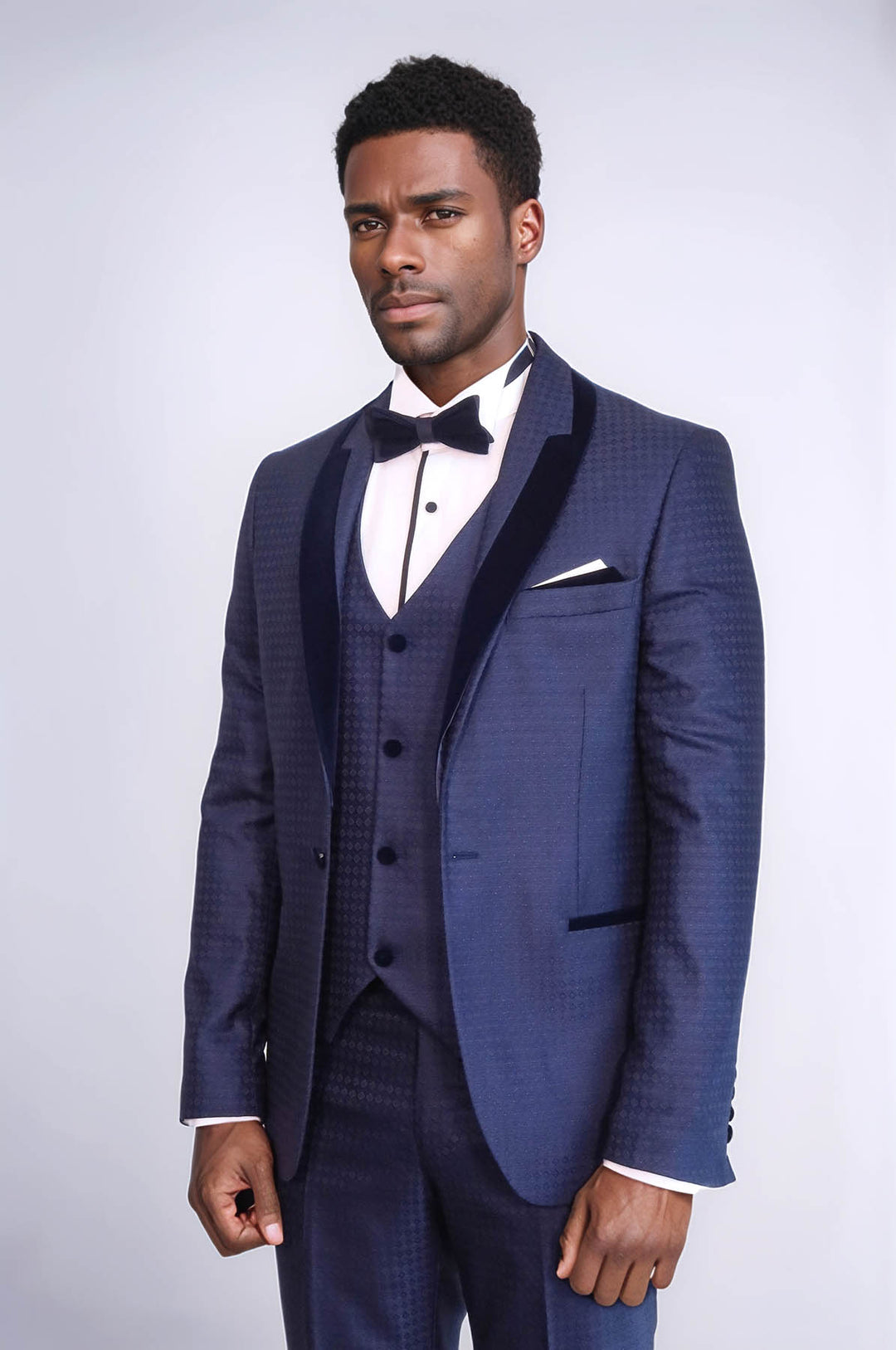 Navy Slim Fit 3-Piece Tuxedo | Patterned Fabric