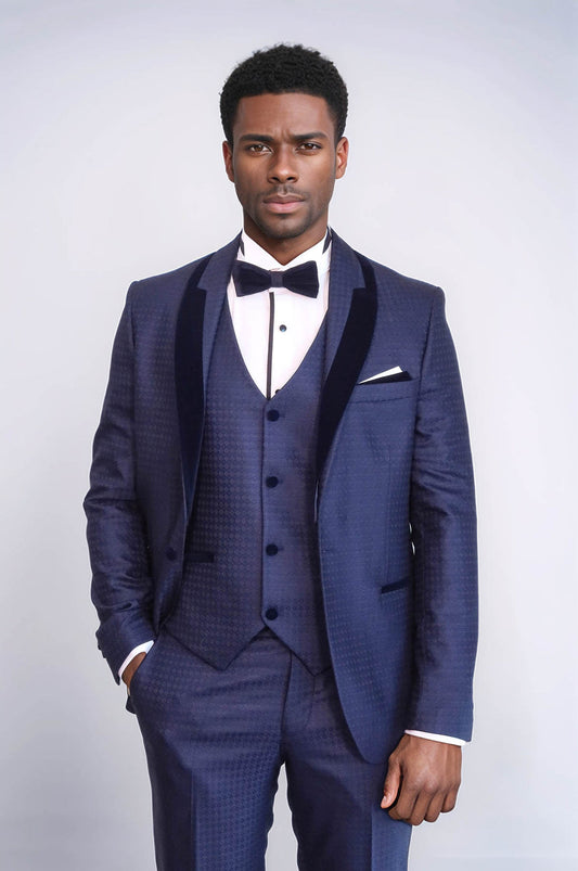 Navy Slim Fit 3-Piece Tuxedo | Patterned Fabric